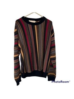 Vintage Norm Thompson Colorful Striped Multicolor Retro Men's Sweater size Med